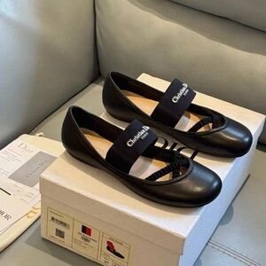 Dior Elegant Black Flats with Signature Strap
